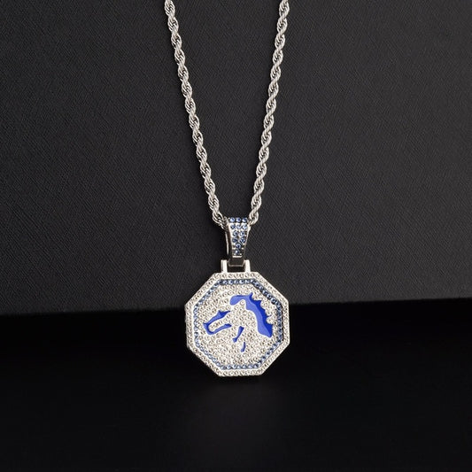 Vibrant Blue Enamel Horse Head Necklace Sparkling Micro Pave Cubic Zirconia Medallion High Polish Tarnish Resistant Hypoallergenic Twist Rope Chain Edgy Street Style Pendant for Men