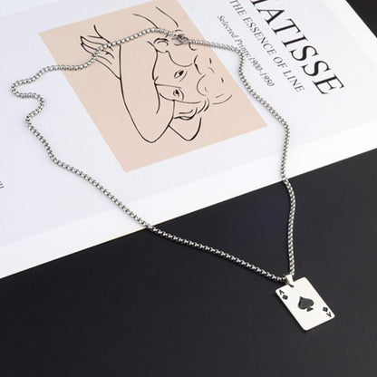 Titanium Steel Ace of Spades Pendant Necklace for Men Women Unisex Stainless Steel Playing Poker Card Charm Pendant Hip Hop Streetwear Box Chain Luck Jewelry