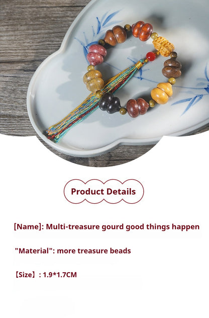 Multi-Wood Gourd Bead Bracelet Handmade Lucky Prayer Beads | Blessing Bracelet for Men & Women