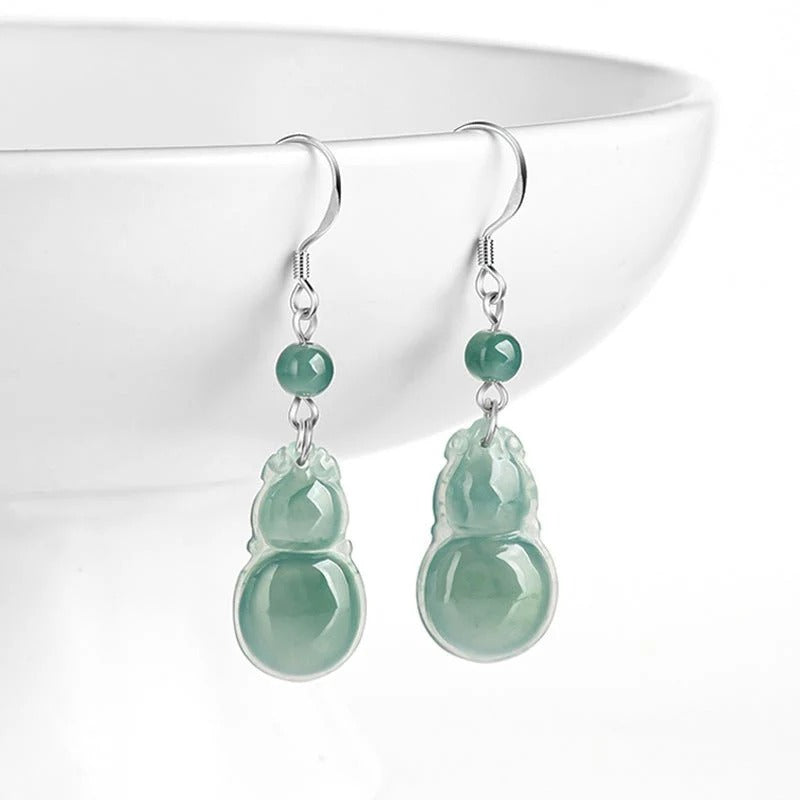 gourd blue water jade earrings s925 silver