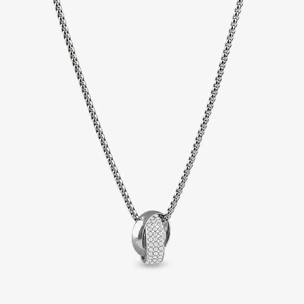titanium steel double ring pendant necklace for men unisex iced out rhinestone interlocking circle pendant hip hop streetwear box chain high street cyberpunk jewelry