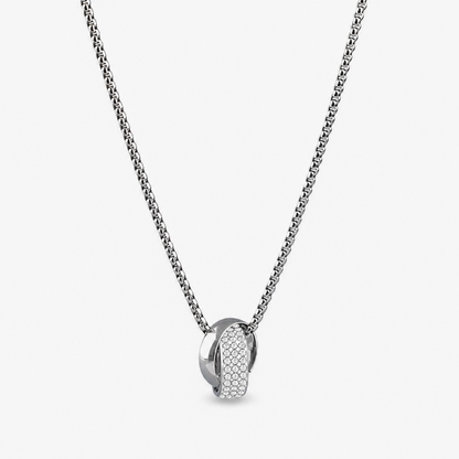 Titanium Steel Double Ring Pendant Necklace for Men Unisex Iced Out Rhinestone Interlocking Circle Pendant Hip Hop Streetwear Box Chain High Street Cyberpunk Jewelry