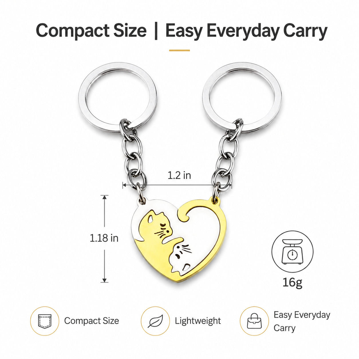 2pcs matching cat keychain set for couples best friends stainless steel black silver kitten heart puzzle pendant key ring relationship friendship anniversary valentine long distance gift
