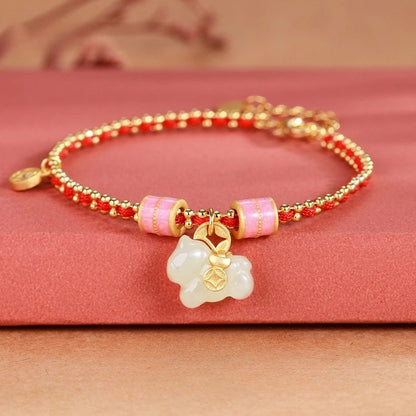 Chinese Zodiac Horse S925 Silver Jade Charm Red String  Bracelet - STAR8S