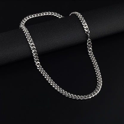 Titanium Steel Cuban Link Chain Necklace for Men Women Unisex 8mm Silver Color 6-Sided Diamond Cut Curb Link Chain Streetwear Hip Hop High Street Heavy Duty Necklaces