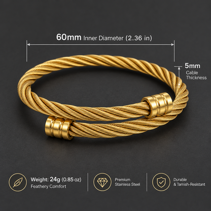 Men's Gold-Tone Stainless Steel Double-Strand Twisted Cable Open Cuff Bracelet