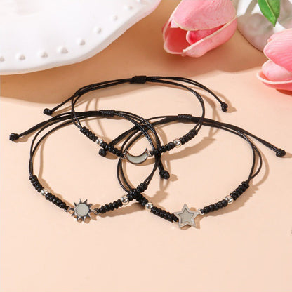 Matching Universe Promise Bracelets Pack Handcrafted Braided Macramé Wish Wristband Set with Sun Moon Star Charms Cute Relationship Gift for Couples BFF Sisters