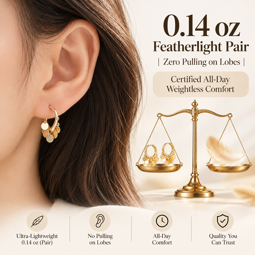 women's gold-tone electroplated brass disc fringe hoop earrings
