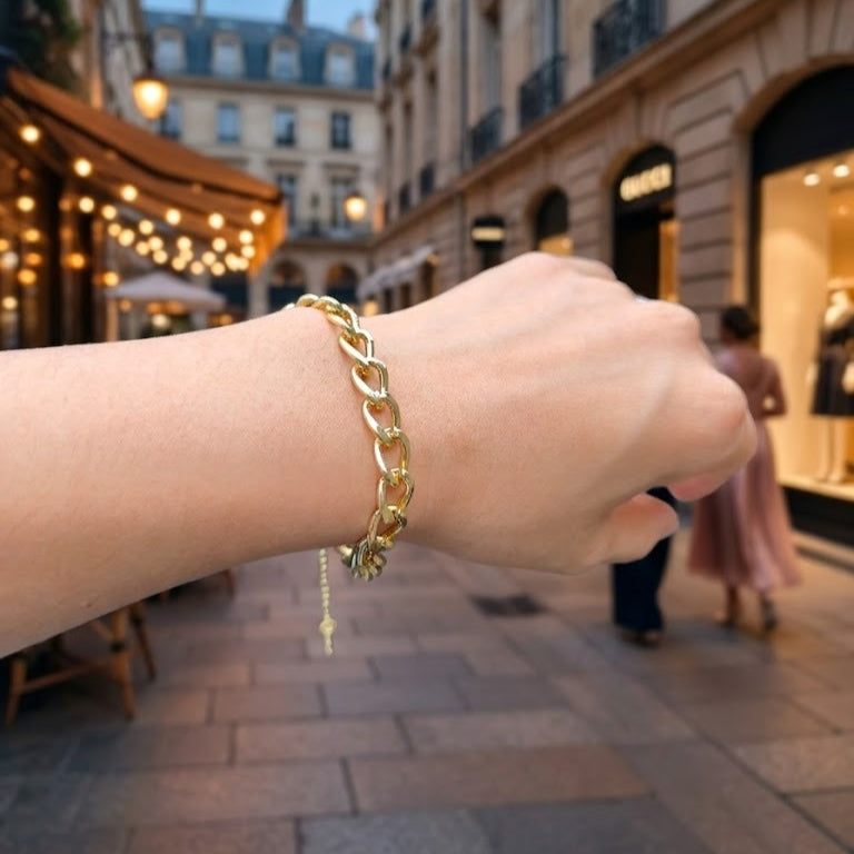 gold plated cuban link chain bracelet for men women premium brass thick heavy duty curb link chain adjustable unisex bracelet statement wrist jewelry gift