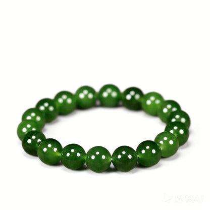 Spinach Green Hetian Jade Bracelet for Women - Elegant 10mm Bead Jewelry, Perfect Gift - STAR8S