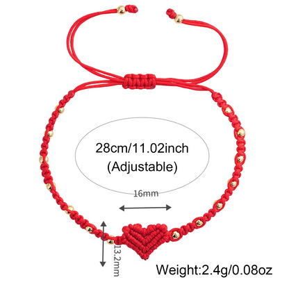 Handmade Red String Bracelet for Women Girlfriend Couples Matching Woven Macrame Heart Charm Bracelet Gold Beaded Adjustable Rope Anniversary Valentine's Day Romantic Love Jewelry Gift with Card