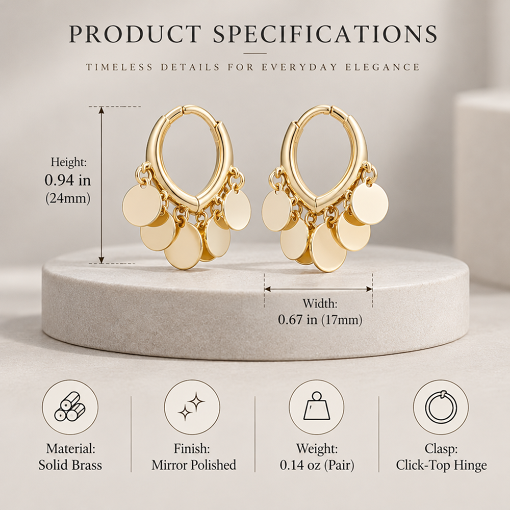 women's gold-tone electroplated brass disc fringe hoop earrings