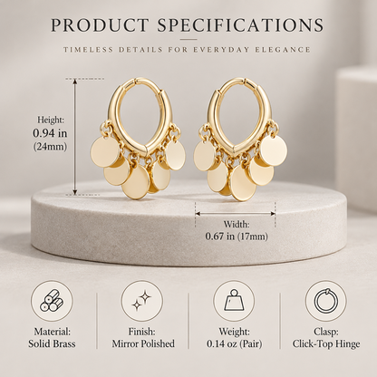 Women's Gold-Tone Electroplated Brass Disc Fringe Hoop Earrings