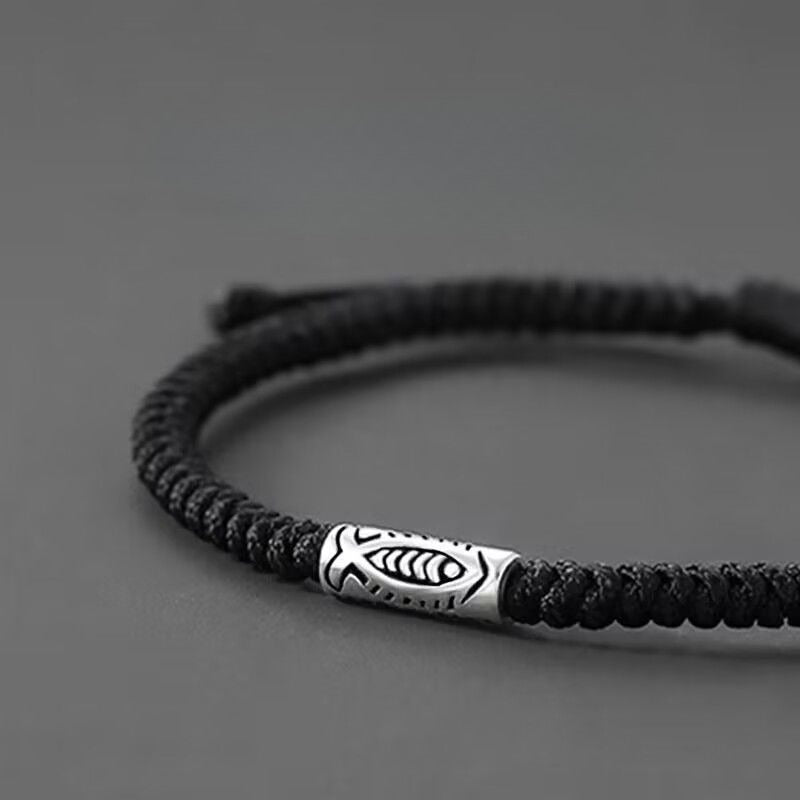 koi schwarzes string-armband | geflochtenes fisch-glücksbringer-armband für herren
