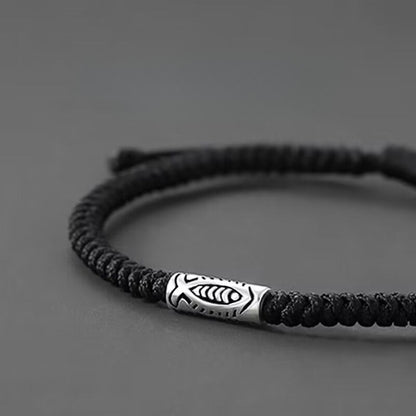 Koi Schwarzes String-Armband | Geflochtenes Fisch-Glücksbringer-Armband für Herren