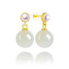 Hetian Jade & Pearl Stud Earrings | S925 Silver Inlay