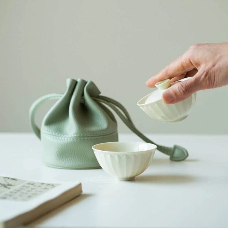 Ding Kiln Lotus Petal Gaiwan Set Mini Travel Tea Set for One Person - STAR8S