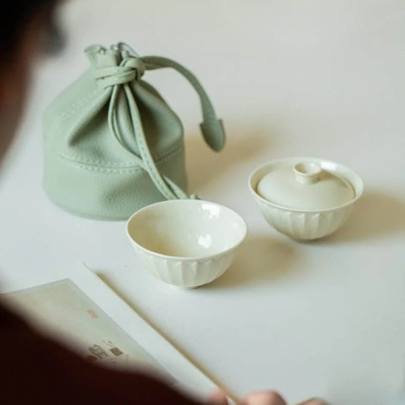 Ding Kiln Lotus Petal Gaiwan Set Mini Travel Tea Set for One Person - STAR8S