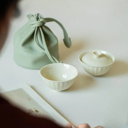 Ding Kiln Lotus Petal Gaiwan Set Mini Travel Tea Set for One Person - STAR8S