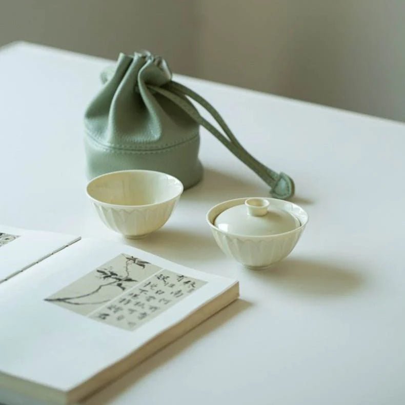 Ding Kiln Lotus Petal Gaiwan Set Mini Travel Tea Set for One Person - STAR8S
