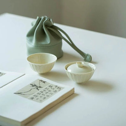 Ding Kiln Lotus Petal Gaiwan Set Mini Travel Tea Set for One Person - STAR8S