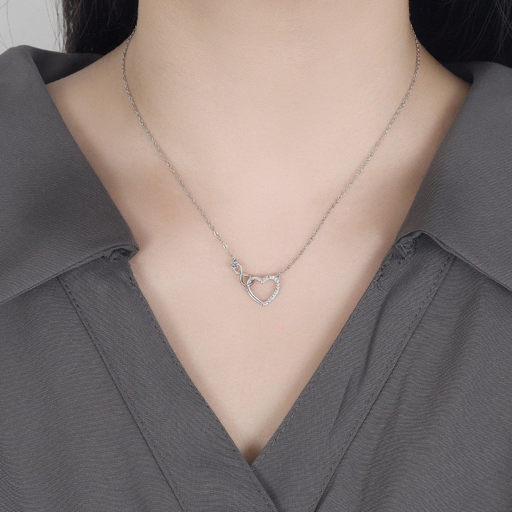 Double Heart Zircon Necklace - Simple & Elegant Copper Pendant for Women - STAR8S