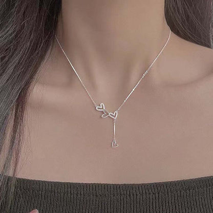 Double Heart Zircon Necklace - Simple & Elegant Copper Pendant for Women - STAR8S