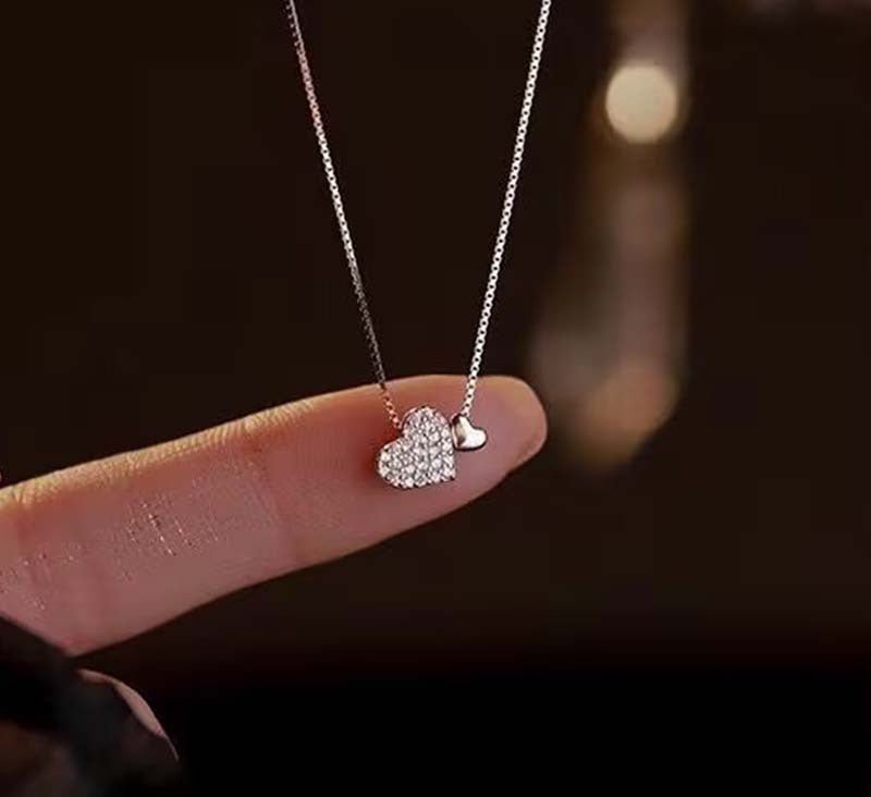 double heart zircon necklace - simple & elegant copper pendant for women - star8s