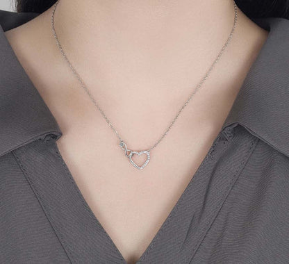 Double Heart Zircon Necklace - Simple & Elegant Copper Pendant for Women - STAR8S