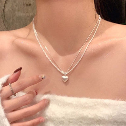 Double Heart Zircon Necklace - Simple & Elegant Copper Pendant for Women - STAR8S