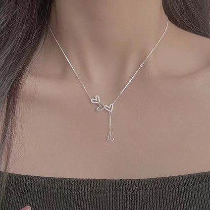 Double Heart Zircon Necklace - Simple & Elegant Copper Pendant for Women - STAR8S