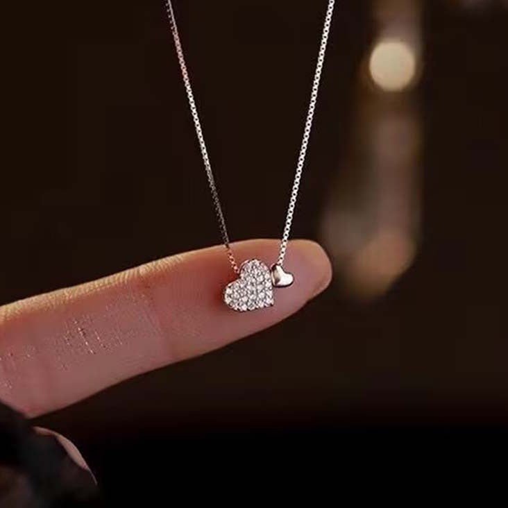 Double Heart Zircon Necklace - Simple & Elegant Copper Pendant for Women - STAR8S