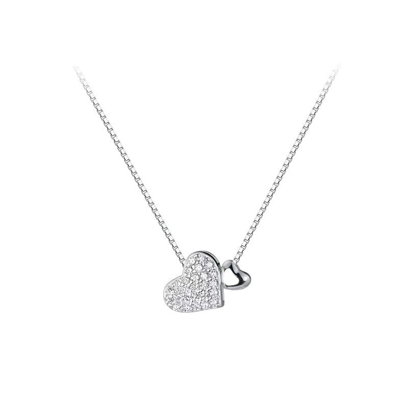Double Heart Zircon Necklace - Simple & Elegant Copper Pendant for Women - STAR8S