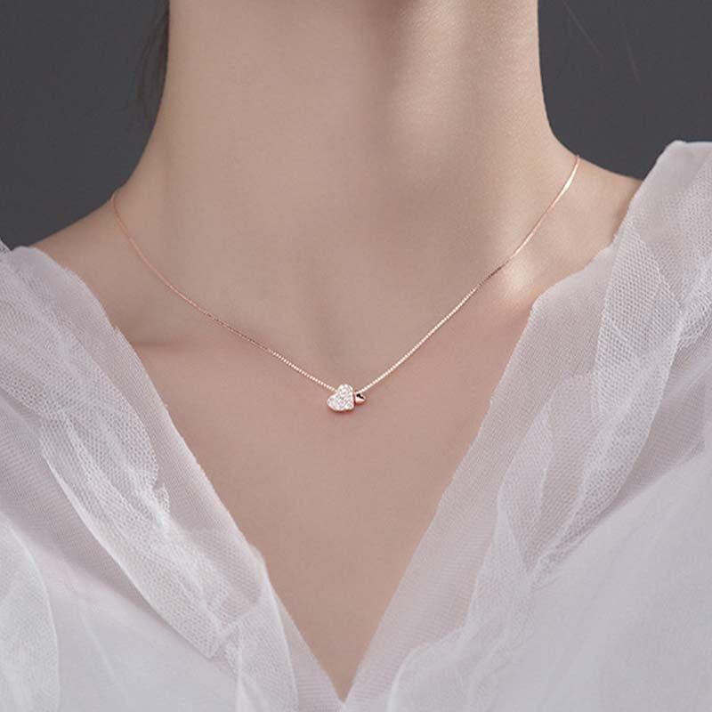 Double Heart Zircon Necklace - Simple & Elegant Copper Pendant for Women - STAR8S