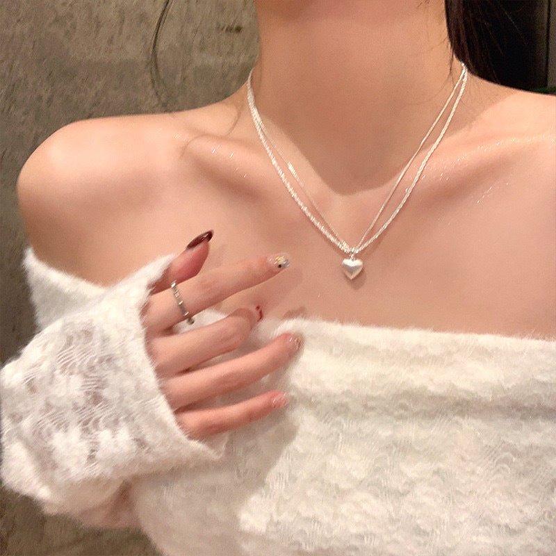 Double Heart Zircon Necklace - Simple & Elegant Copper Pendant for Women - STAR8S