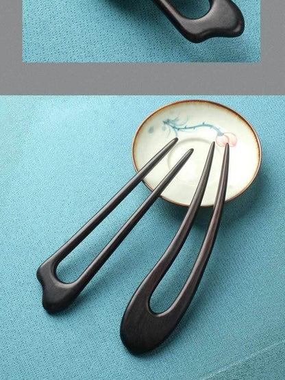 Double Prong U Shaped Ebony Hairpin for Vintage Bun Gift Wife - STAR8S
