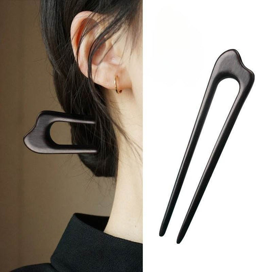 Double Prong U Shaped Ebony Hairpin for Vintage Bun Gift Wife - STAR8S