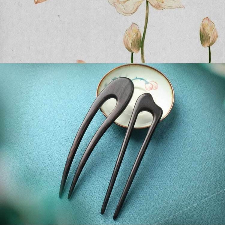 Double Prong U Shaped Ebony Hairpin for Vintage Bun Gift Wife - STAR8S