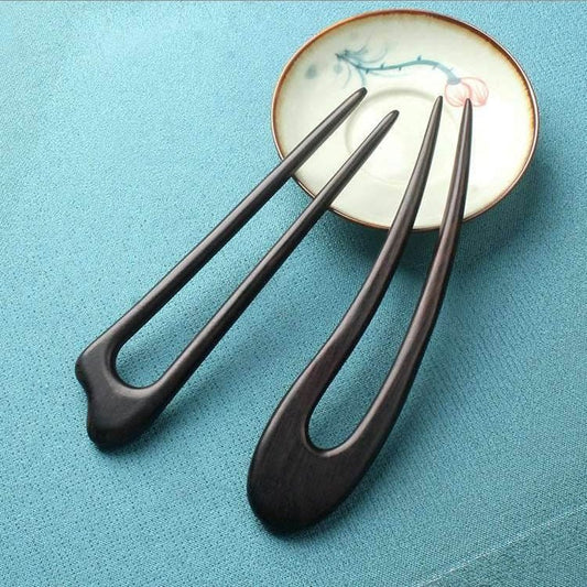 Double Prong U Shaped Ebony Hairpin for Vintage Bun Gift Wife - STAR8S