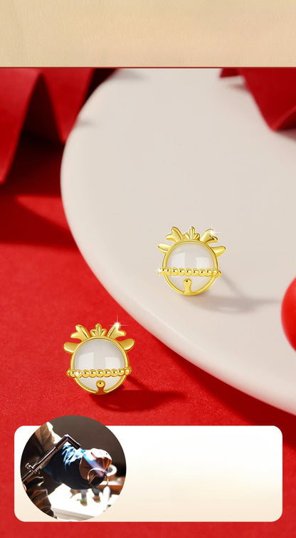 Dragon Pierced Ear Studs - Hetian Jade 925 Silver This Animal Year Earrings | STAR8S