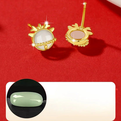 Dragon Pierced Ear Studs - Hetian Jade 925 Silver This Animal Year Earrings | STAR8S - STAR8S