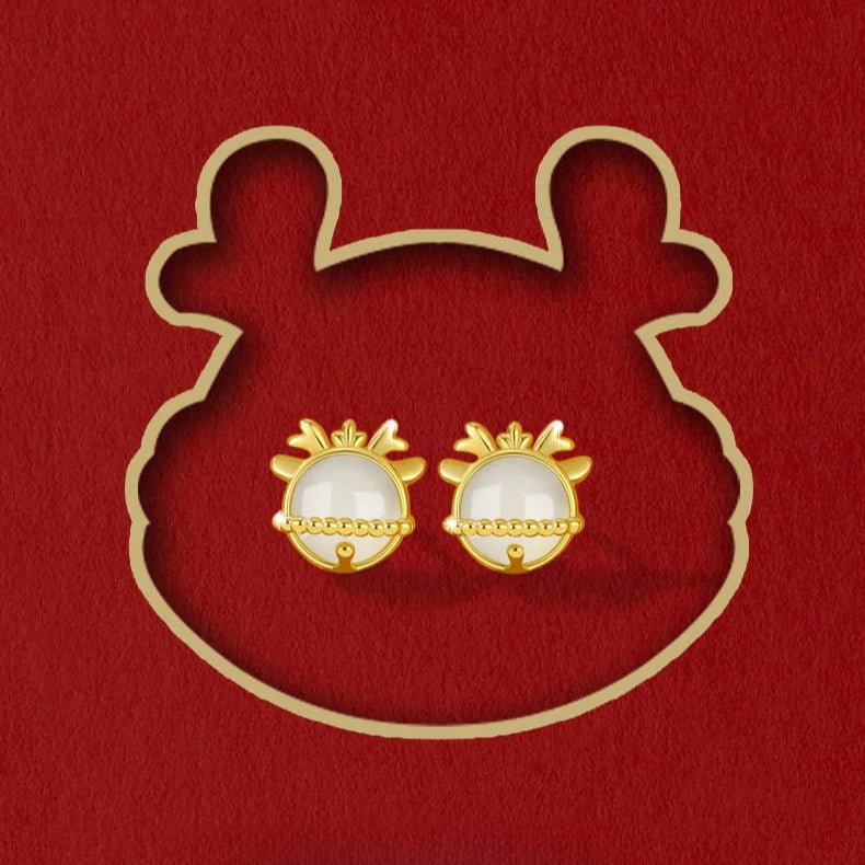 dragon pierced ear studs - hetian jade 925 silver this animal year earrings | star8s - star8s