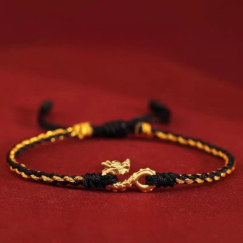 Dragon Year Red String Bracelet - Handmade Adjustable Zodiac Bracelet with Dragon Charm for Good Luck - Couples Hand Rope - STAR8S