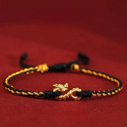 Dragon Year Red String Bracelet - Handmade Adjustable Zodiac Bracelet with Dragon Charm for Good Luck - Couples Hand Rope - STAR8S