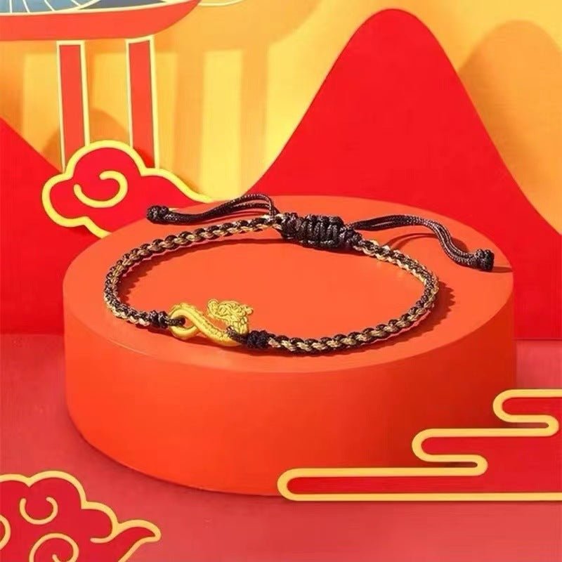 Dragon Year Red String Bracelet - Handmade Adjustable Zodiac Bracelet with Dragon Charm for Good Luck - Couples Hand Rope - STAR8S