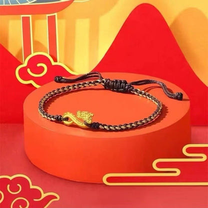 Dragon Year Red String Bracelet - Handmade Adjustable Zodiac Bracelet with Dragon Charm for Good Luck - Couples Hand Rope - STAR8S