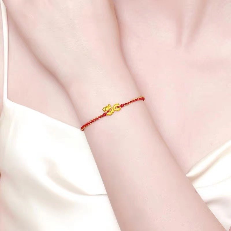 Dragon Year Red String Bracelet - Handmade Adjustable Zodiac Bracelet with Dragon Charm for Good Luck - Couples Hand Rope - STAR8S