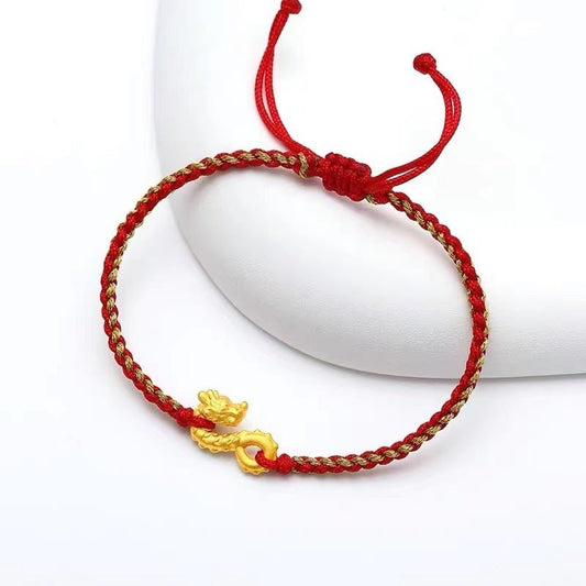 Dragon Year Red String Bracelet - Handmade Adjustable Zodiac Bracelet with Dragon Charm for Good Luck - Couples Hand Rope - STAR8S