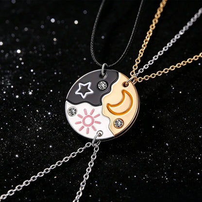 Matching Friendship Necklaces for 3 Best Friends Magnetic Sun Moon Star Pendant Necklace Set Sweet Trio BFF Graduation School Bday Gift for Teen Girls Kids Pack of 3
