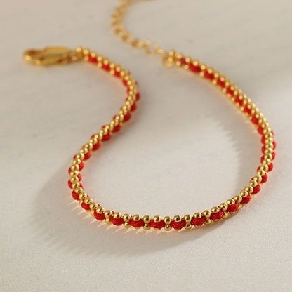 Boho Rotfadenarmband - Glücksarmband mit goldener Perle für Damen, handgefertigtes minimalistisches Design, verstellbarer Karabinerverschluss, perfekt für den Alltag & besondere Anlässe